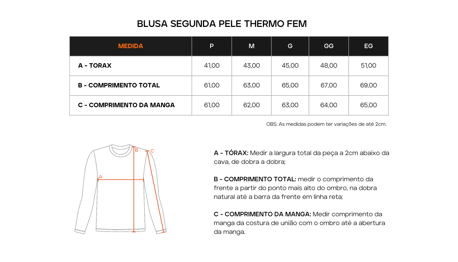 Tabela de Medidas 1